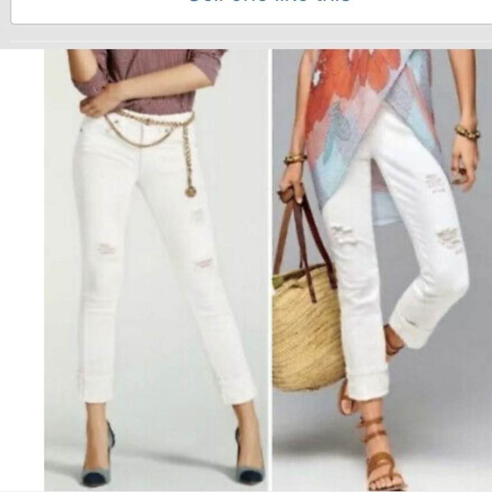 Cabi Hola High Rise Slim Leg White Distressed